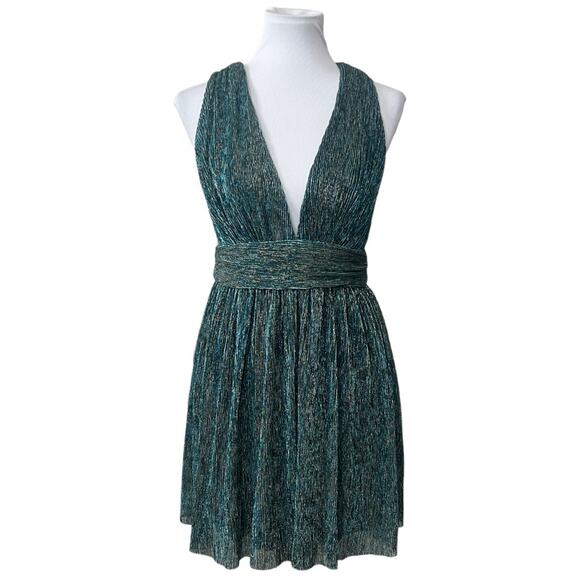 Lulu's Ailey Gold and Teal Blue Skater Dress Teal Blue M NWT - Picture 6 of 10